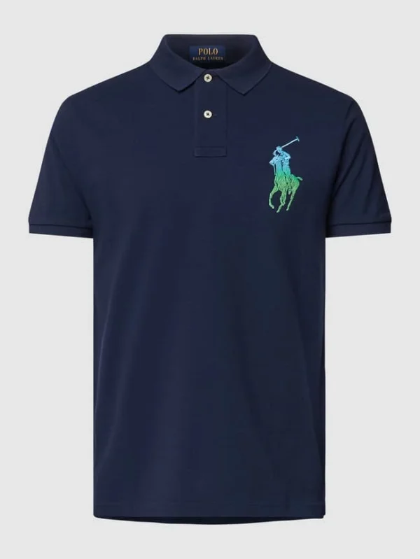 Polo Ralph Lauren Custom Slim Fit Poloshirt Mit Label-Stitching – Marineblau 3