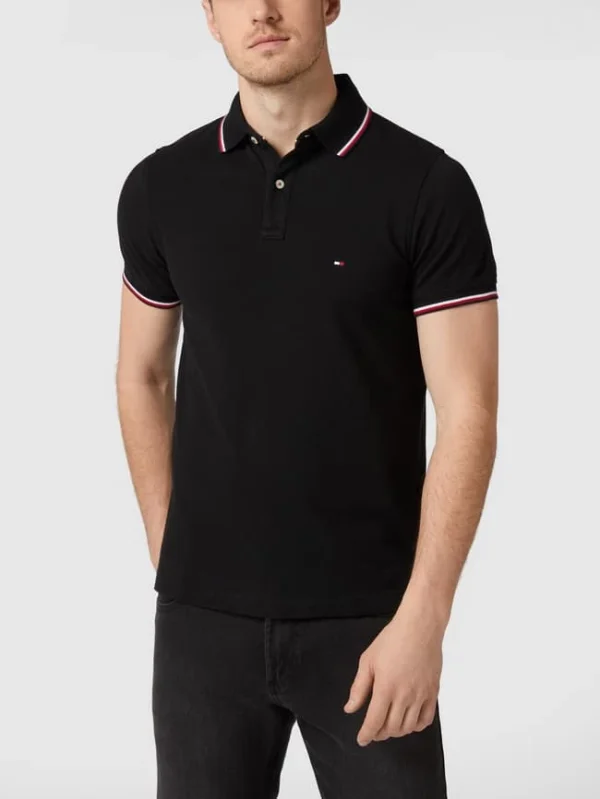 Großhandel ? Tommy Hilfiger Slim Fit Poloshirt Mit Kontraststreifen – Schwarz ? 5