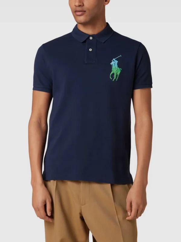 Polo Ralph Lauren Custom Slim Fit Poloshirt Mit Label-Stitching – Marineblau 5