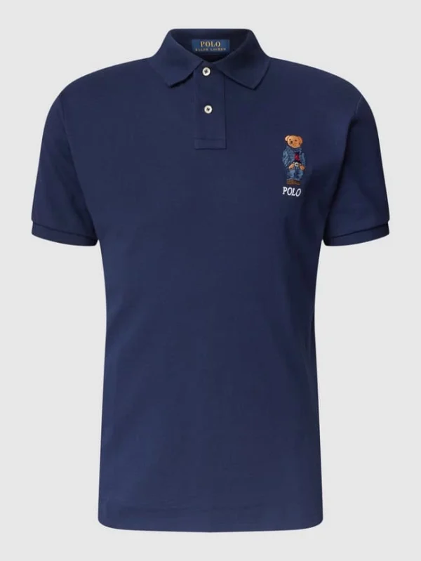 Auslauf ⭐ Polo Ralph Lauren Custom Slim Fit Poloshirt Mit Label-Stitching – Marineblau ✔️ 3