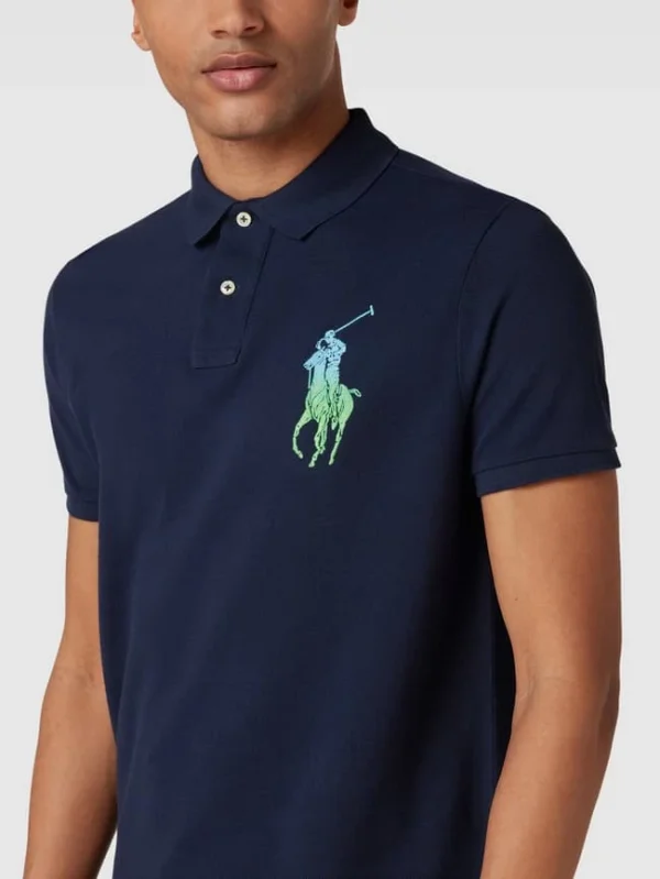 Polo Ralph Lauren Custom Slim Fit Poloshirt Mit Label-Stitching – Marineblau 4
