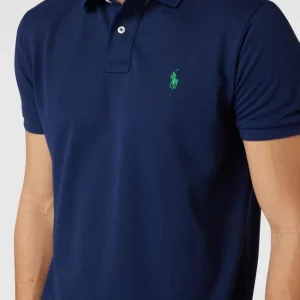 Billig ❤️ Polo Ralph Lauren Custom Slim Fit Poloshirt Mit Label-Stitching – Marineblau ❤️ 11
